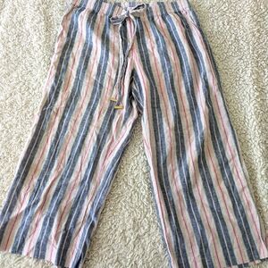 Calvin Klein 35" Waist Blue Red Striped Tie Linen Capri Cropped Beach Pants